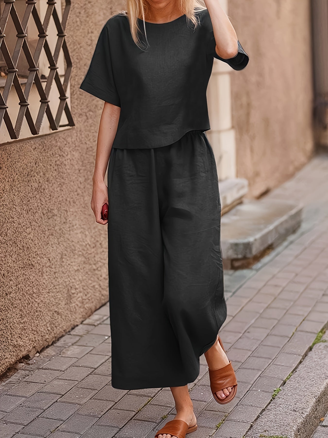 Camille | Linen-Blend Wide Leg Two-Piece Set
