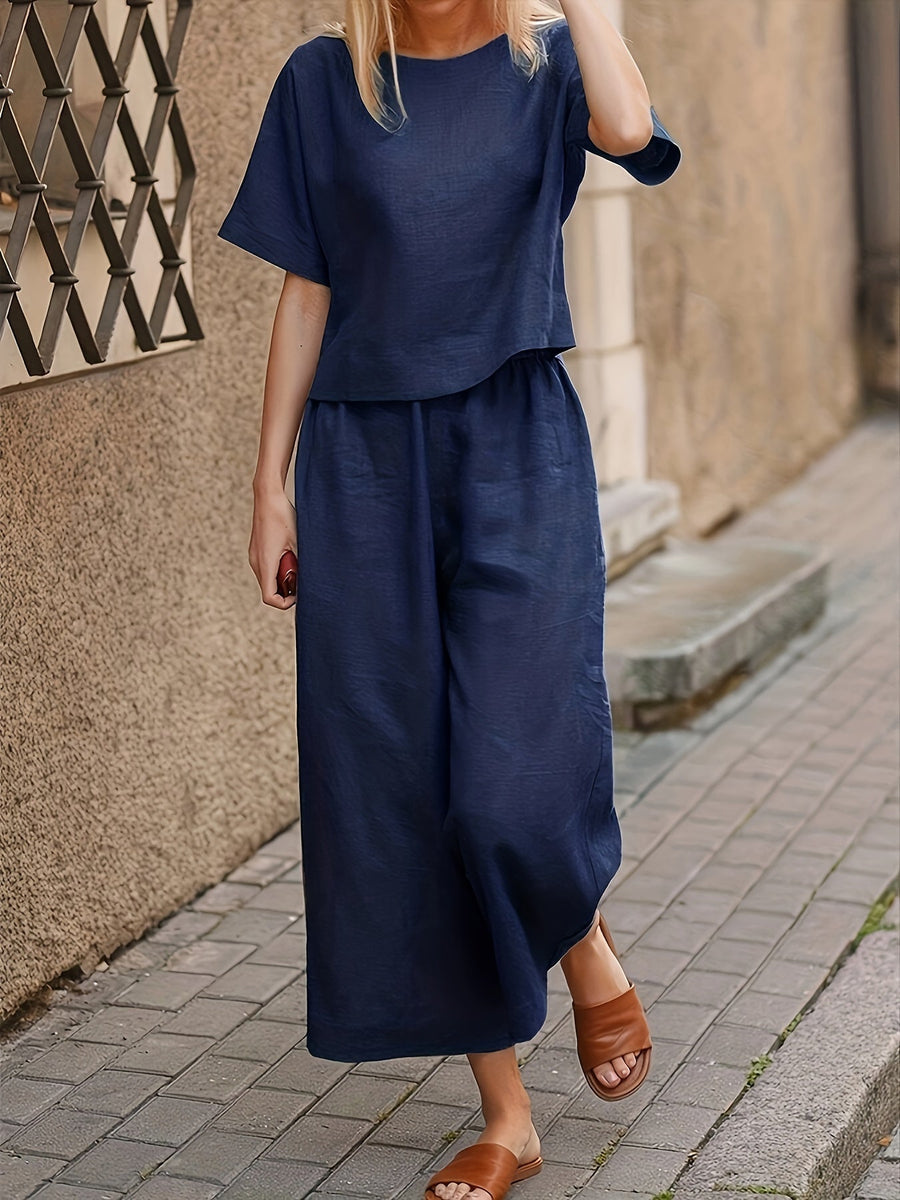 Camille | Linen-Blend Wide Leg Two-Piece Set