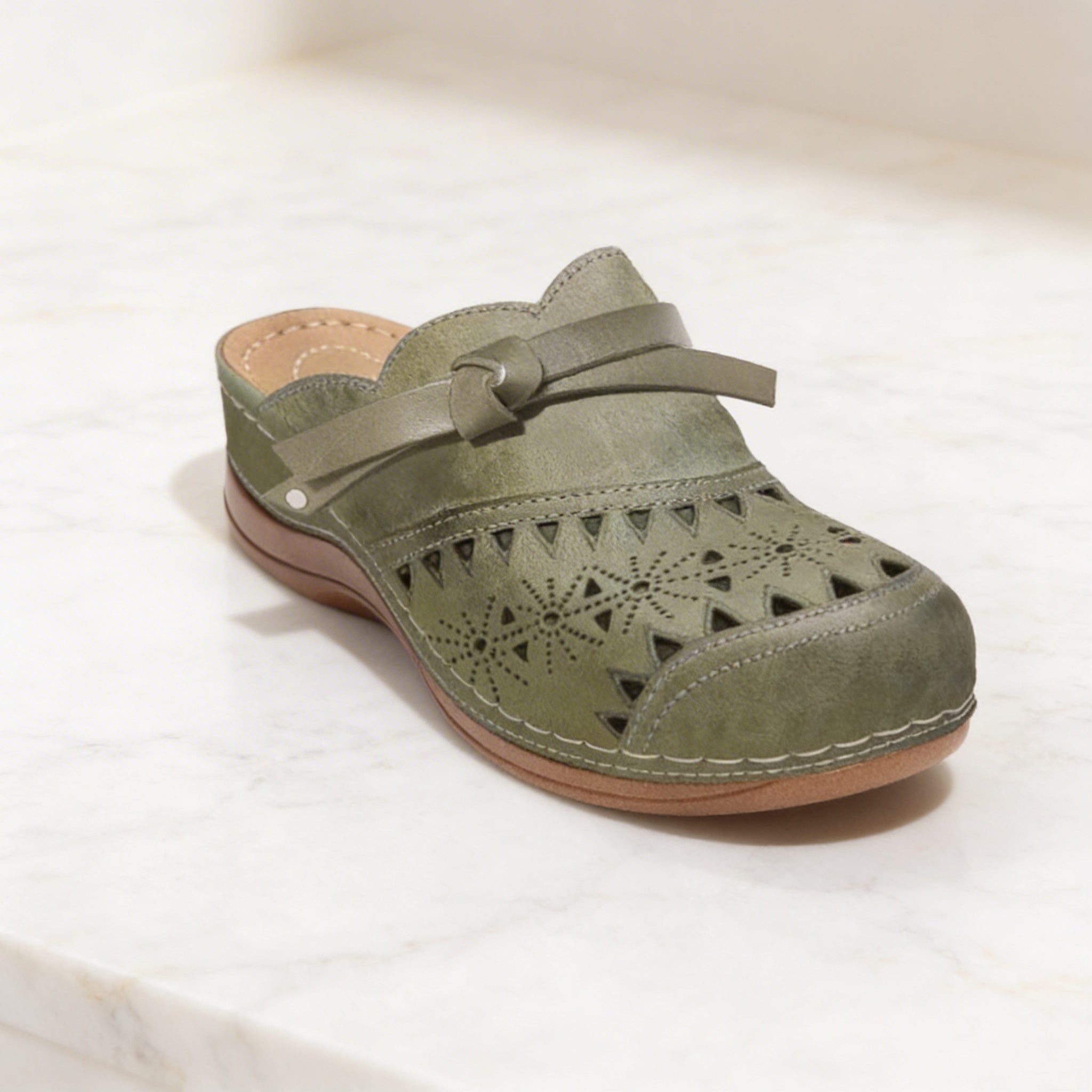 Patricia - Bow Hollow Out Flat Mules