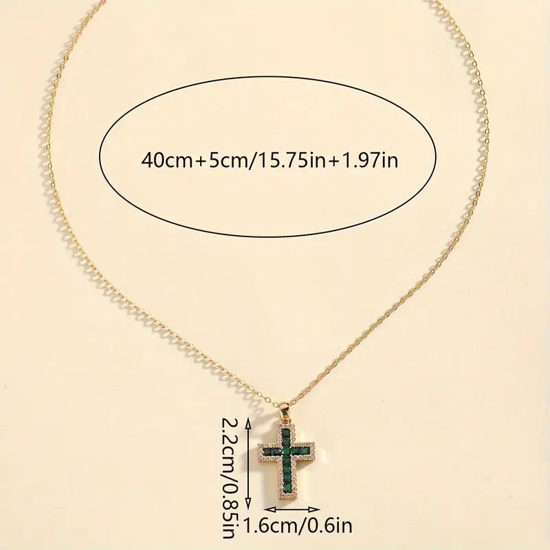 Elegant Emerald Cross Pendant Necklace