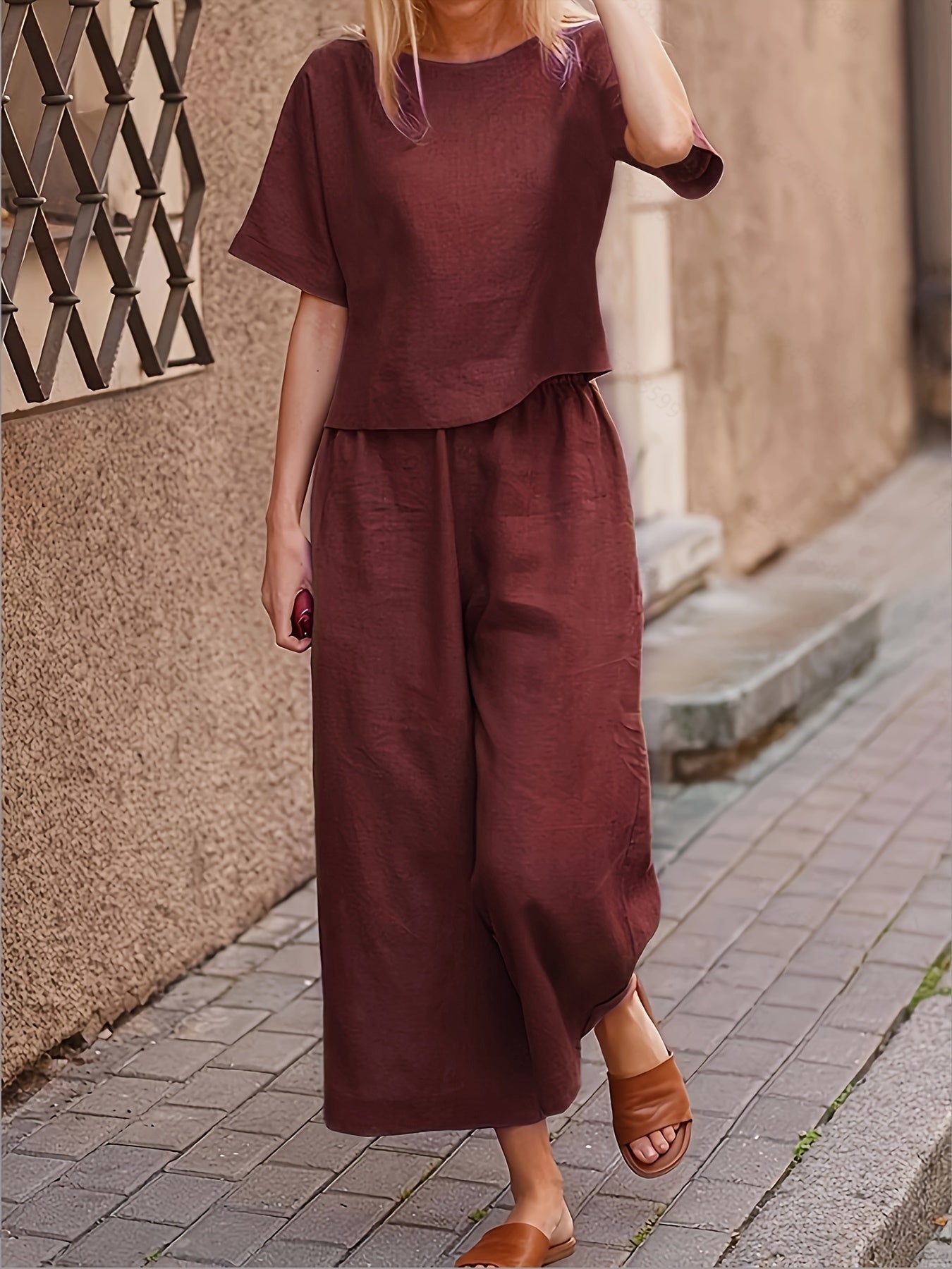 Camille | Linen-Blend Wide Leg Two-Piece Set