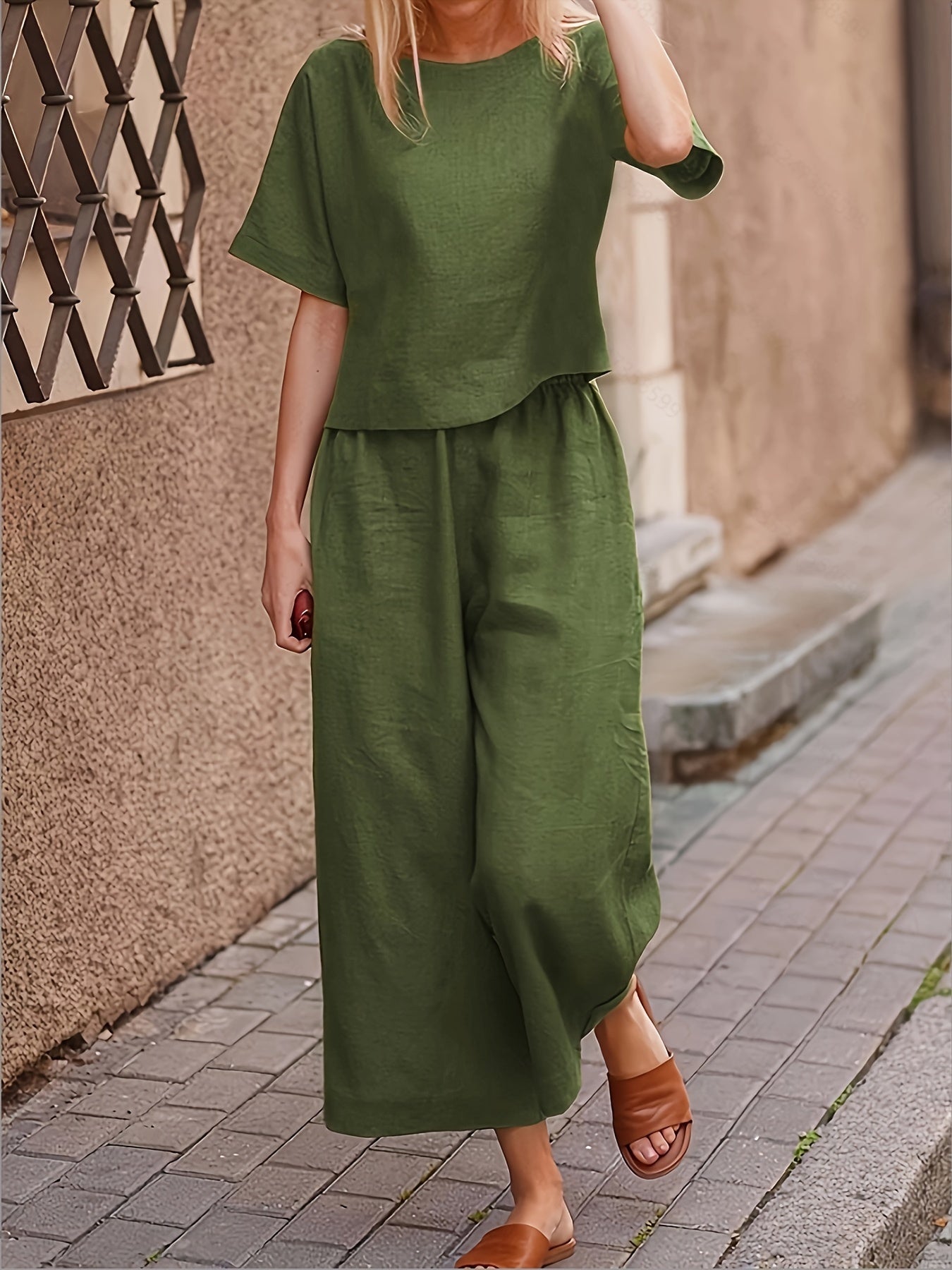 Camille | Linen-Blend Wide Leg Two-Piece Set