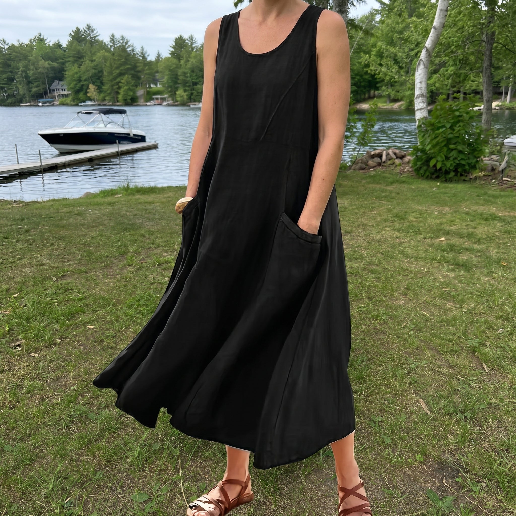 Hazel | Natural Linen Pocket Maxi Dress