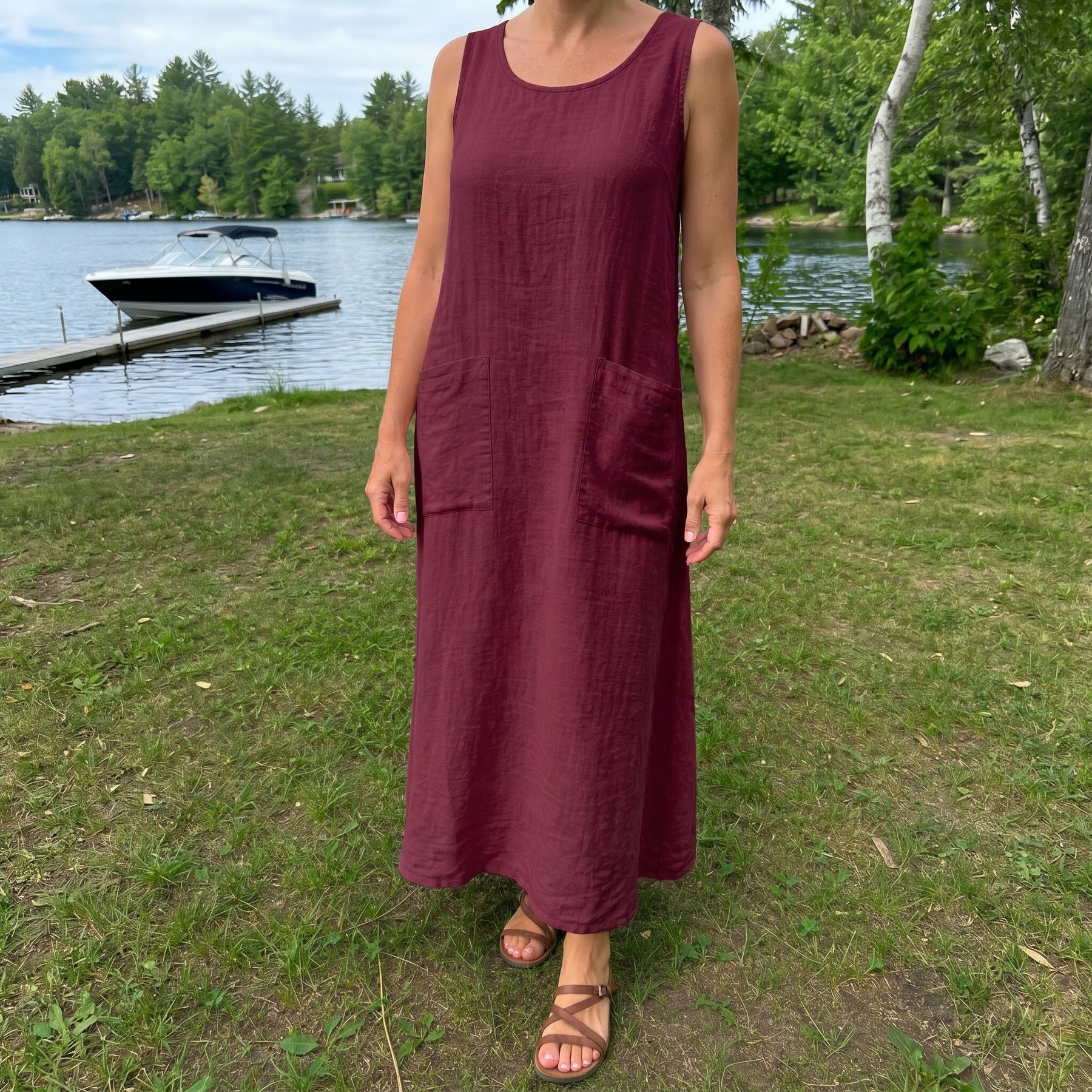 Hazel | Natural Linen Pocket Maxi Dress