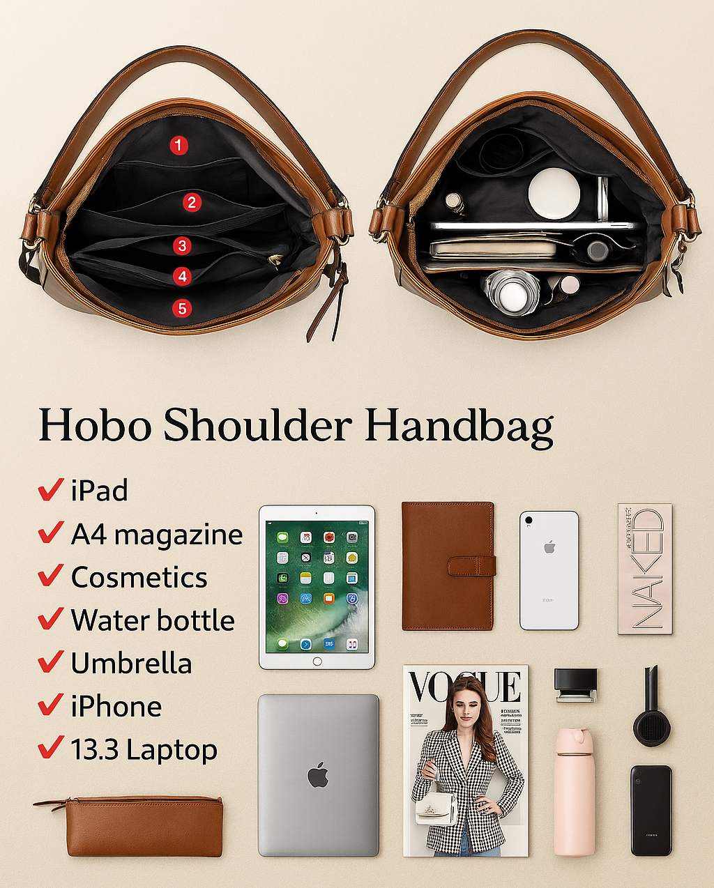 Vivian | Leather Hobo Bag + FREE Pouch Wallet