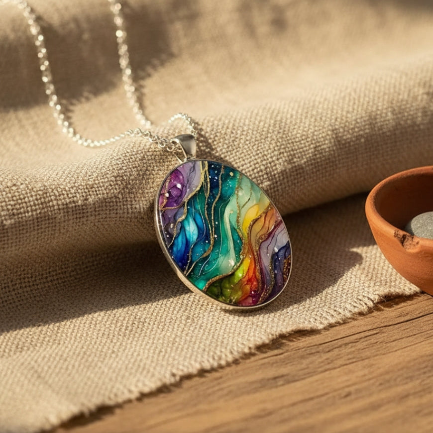 Artisan Rainbow Swirl Pendant Necklace