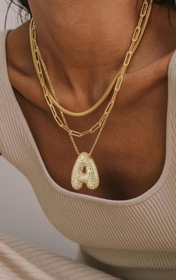 Gold Bubble Letter Necklace