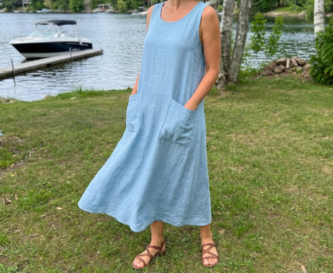 Hazel | Natural Linen Pocket Maxi Dress