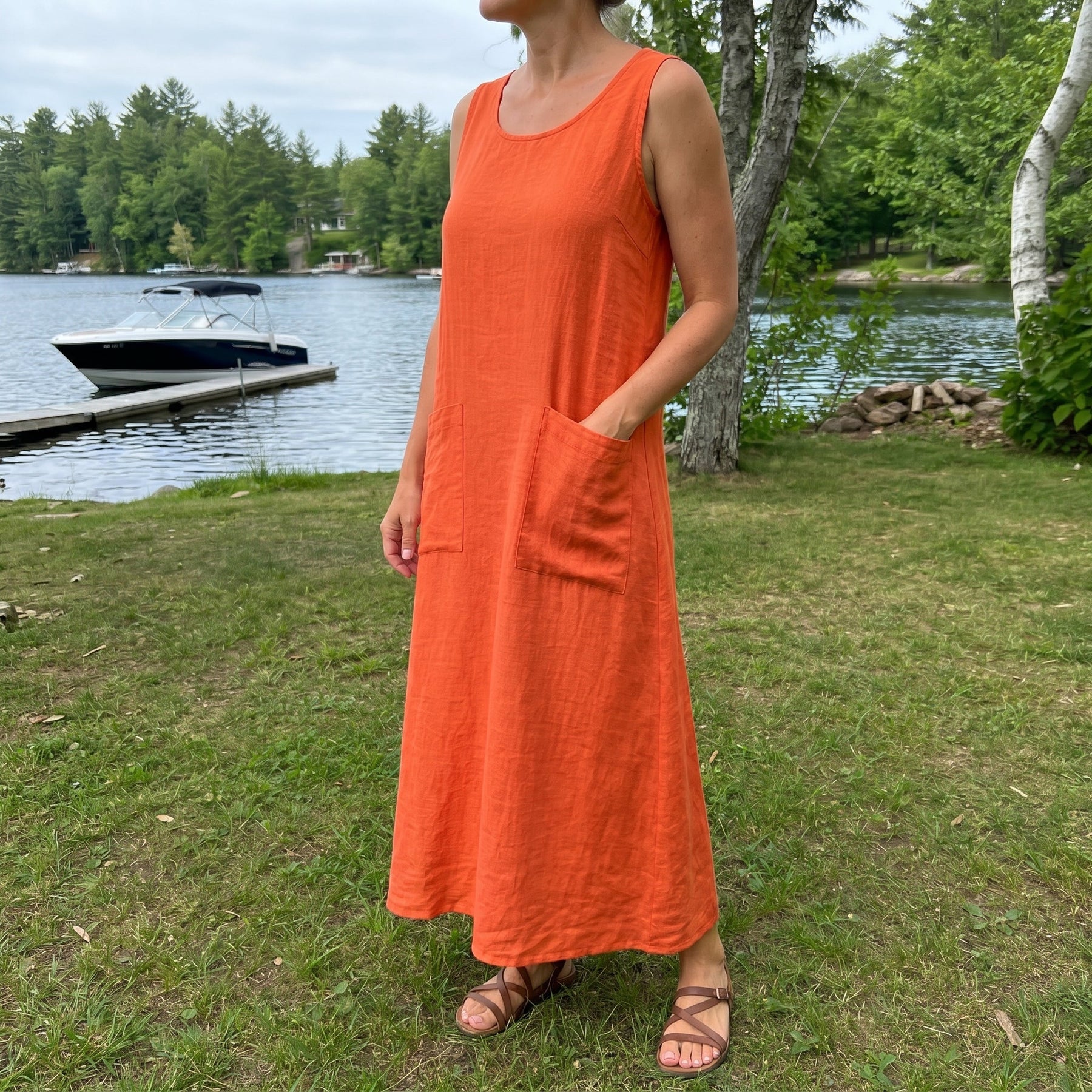 Hazel | Natural Linen Pocket Maxi Dress