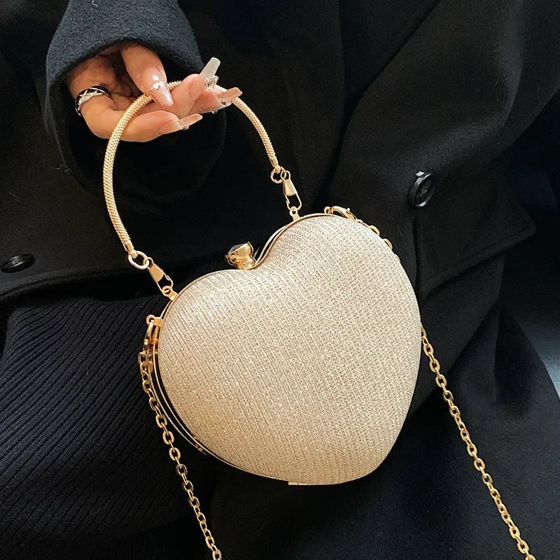 Glossy Heart-Shaped Metal Purse