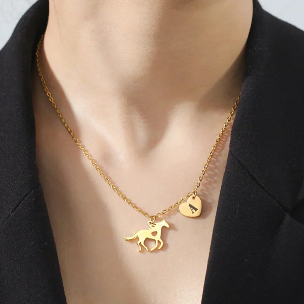 Stainless Steel Initial & Horse Necklace