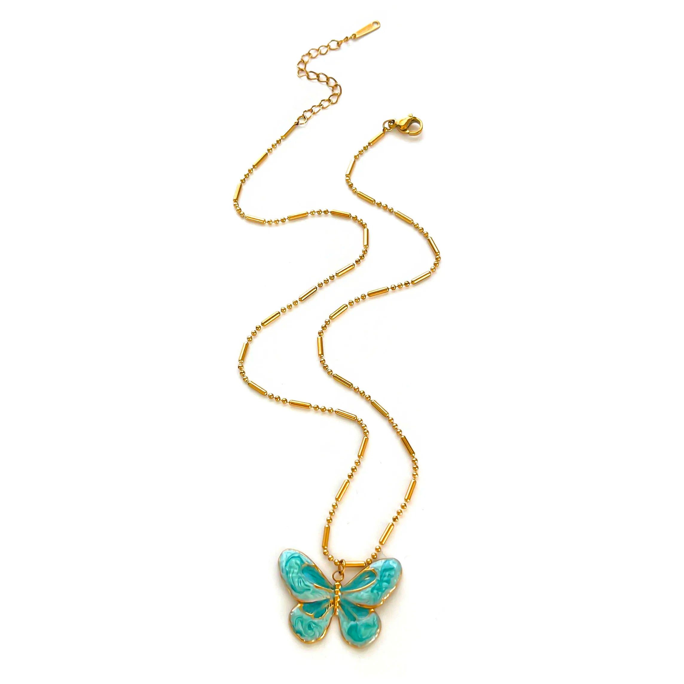 Beautiful Layered Necklace Set with Butterfly and Teardrop