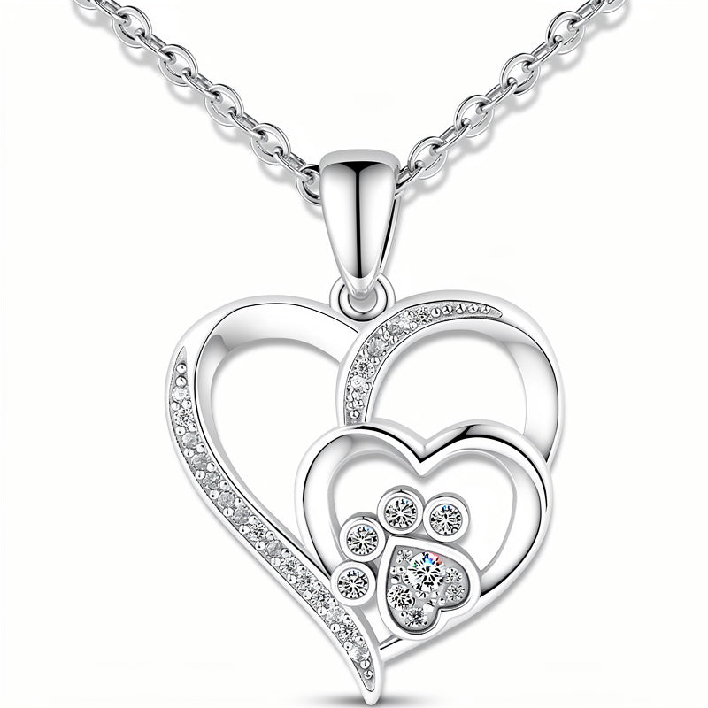 Silver Paw Heart Necklace