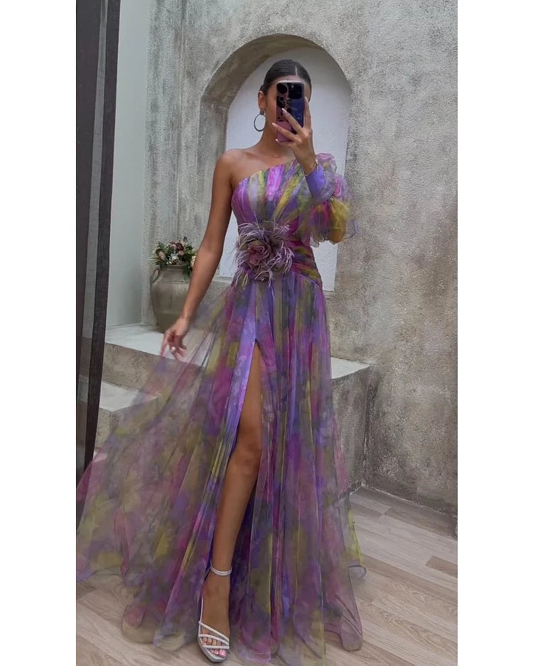 Orit™ | Asymmetrical One Sleeve Split Dress