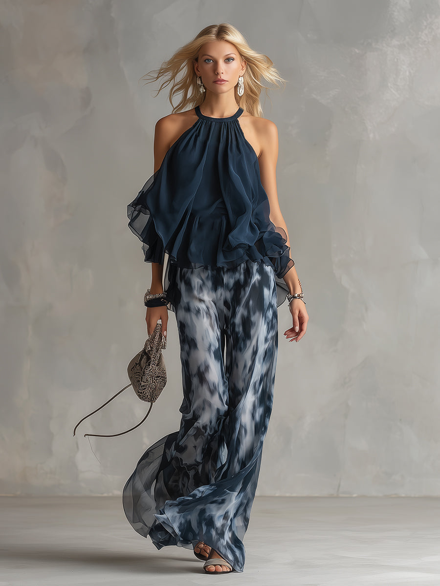 Elise | Elegant and lightweight suit with fluid top and wide trousers