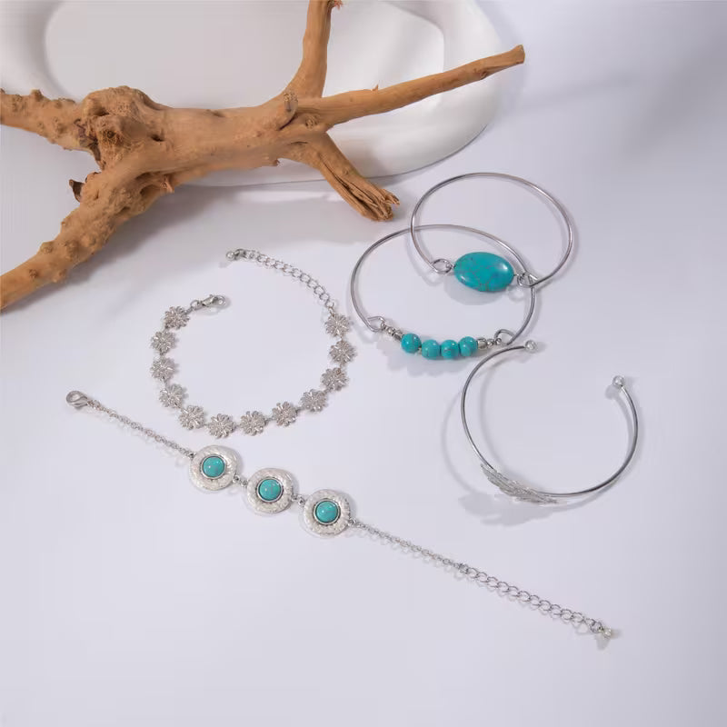 Turquoise Feather Bracelet Set