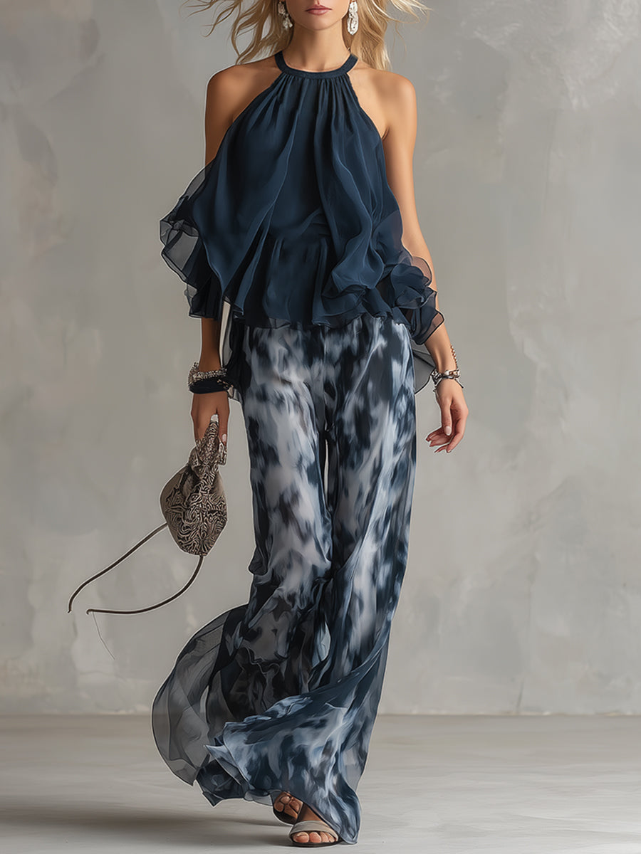 Elise | Elegant and lightweight suit with fluid top and wide trousers