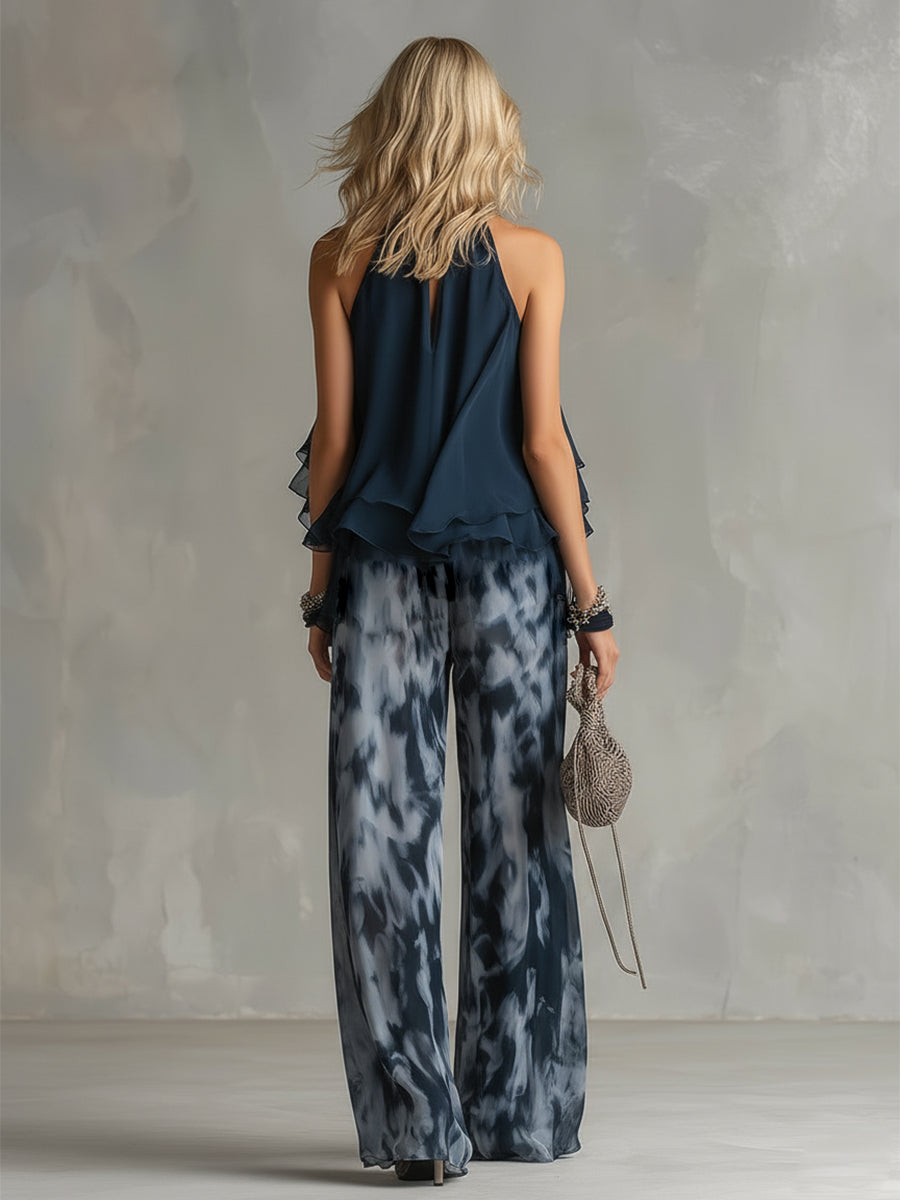 Elise | Elegant and lightweight suit with fluid top and wide trousers