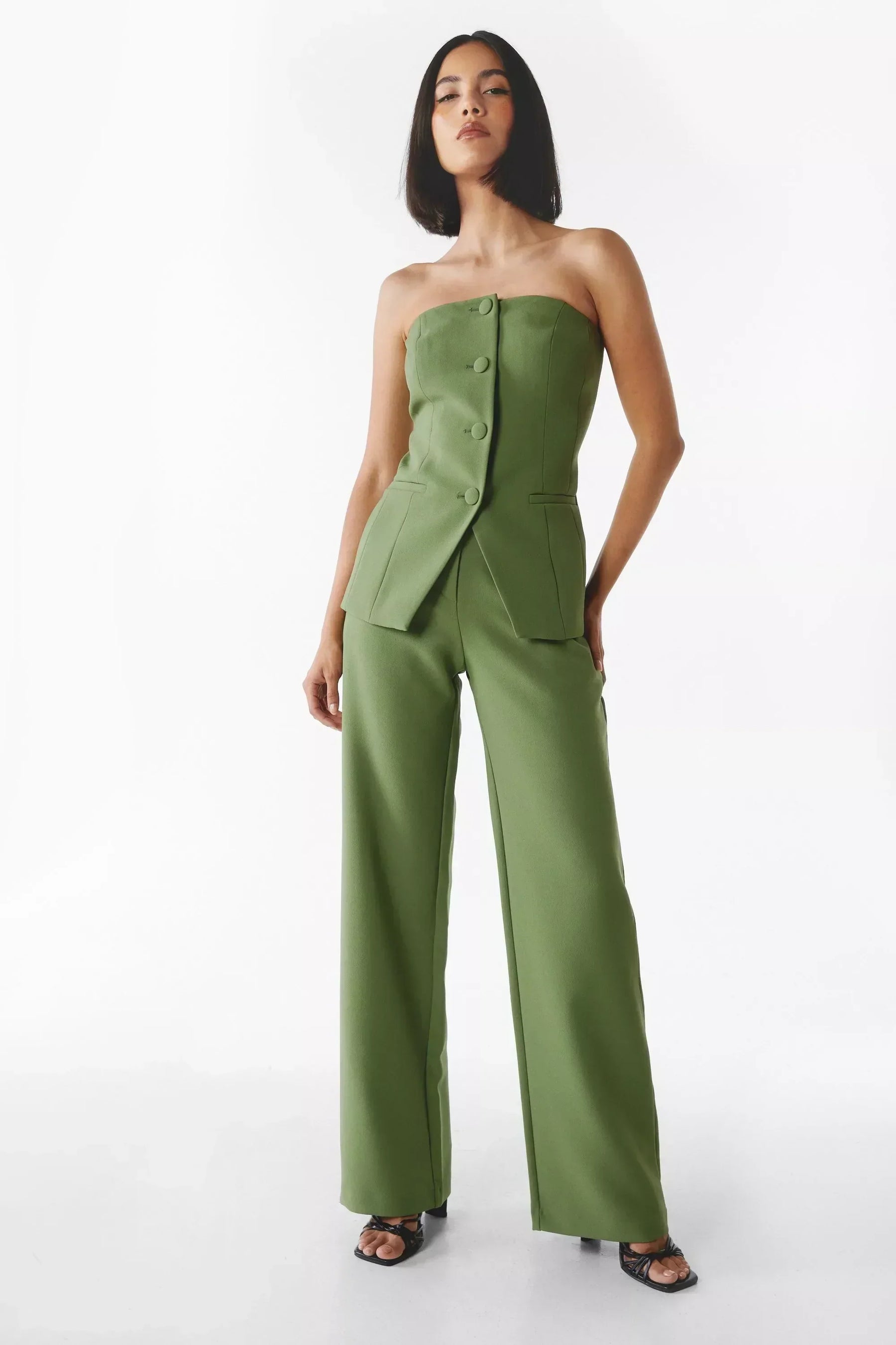 BRIA - Strapless Buttoned Two-Piece Set