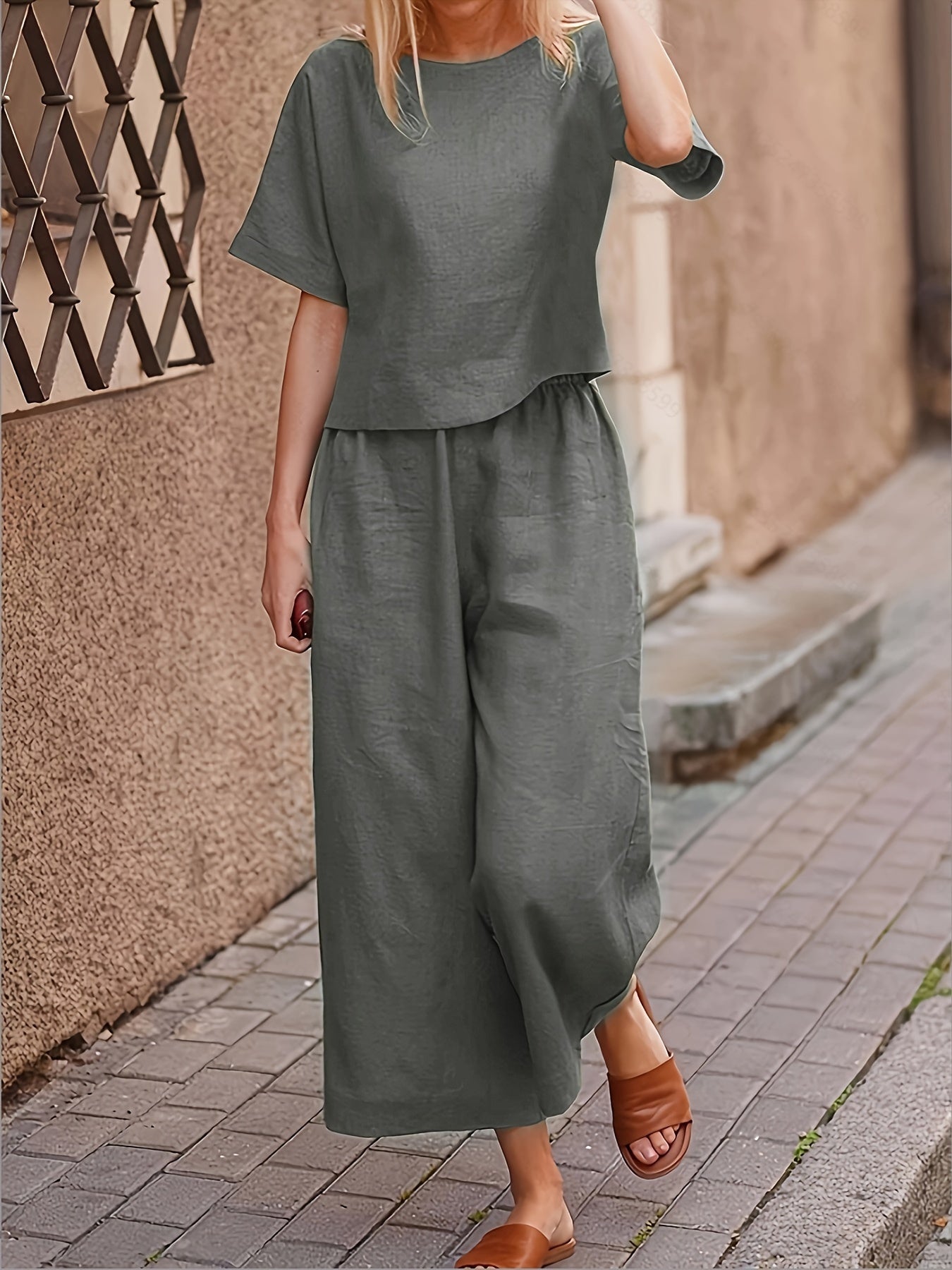 Camille | Linen-Blend Wide Leg Two-Piece Set