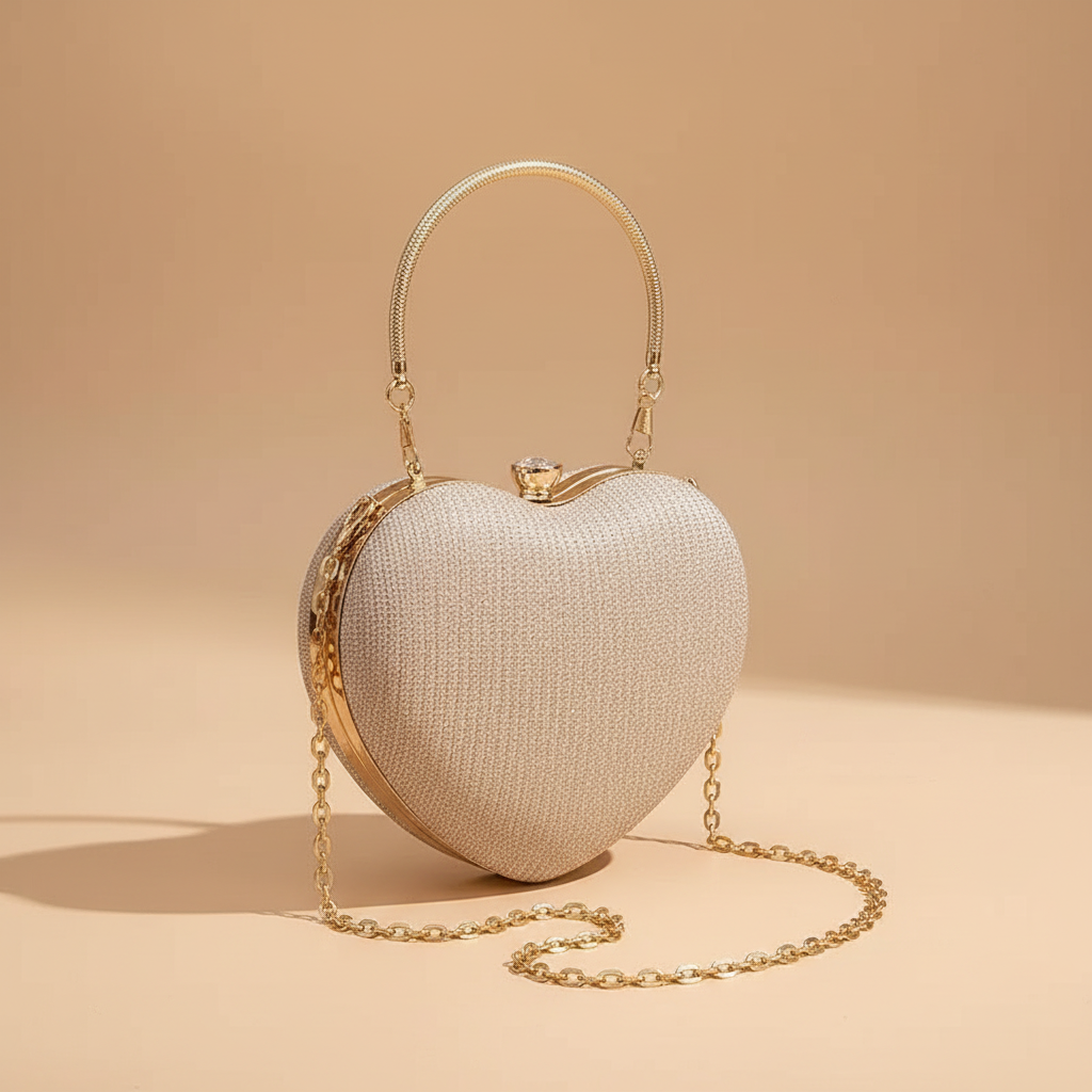 Glossy Heart-Shaped Metal Purse
