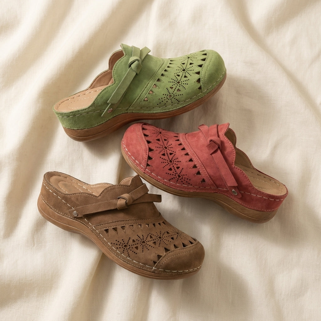 Patricia - Bow Hollow Out Flat Mules
