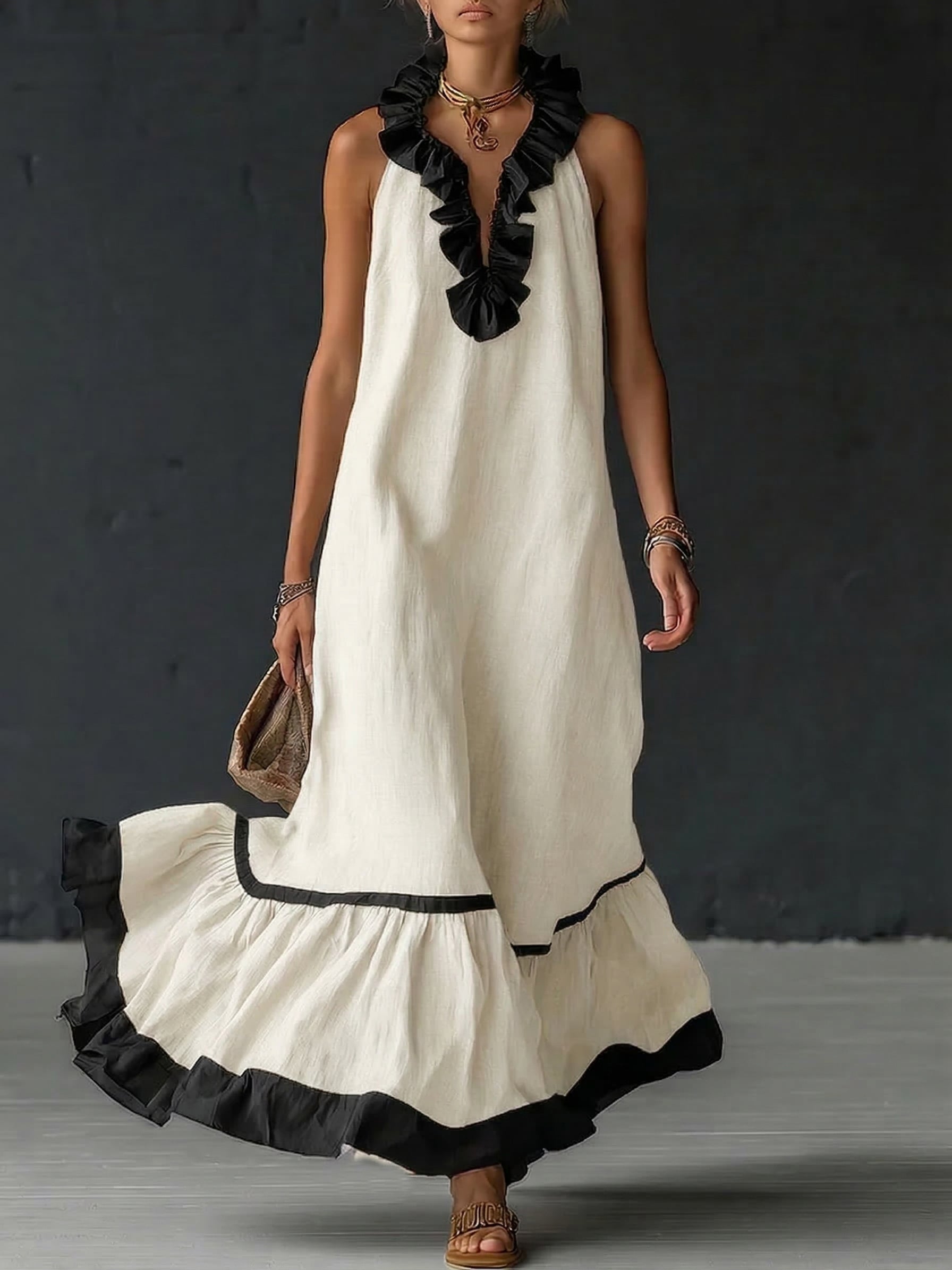 Nathalie | long dress with ruffles