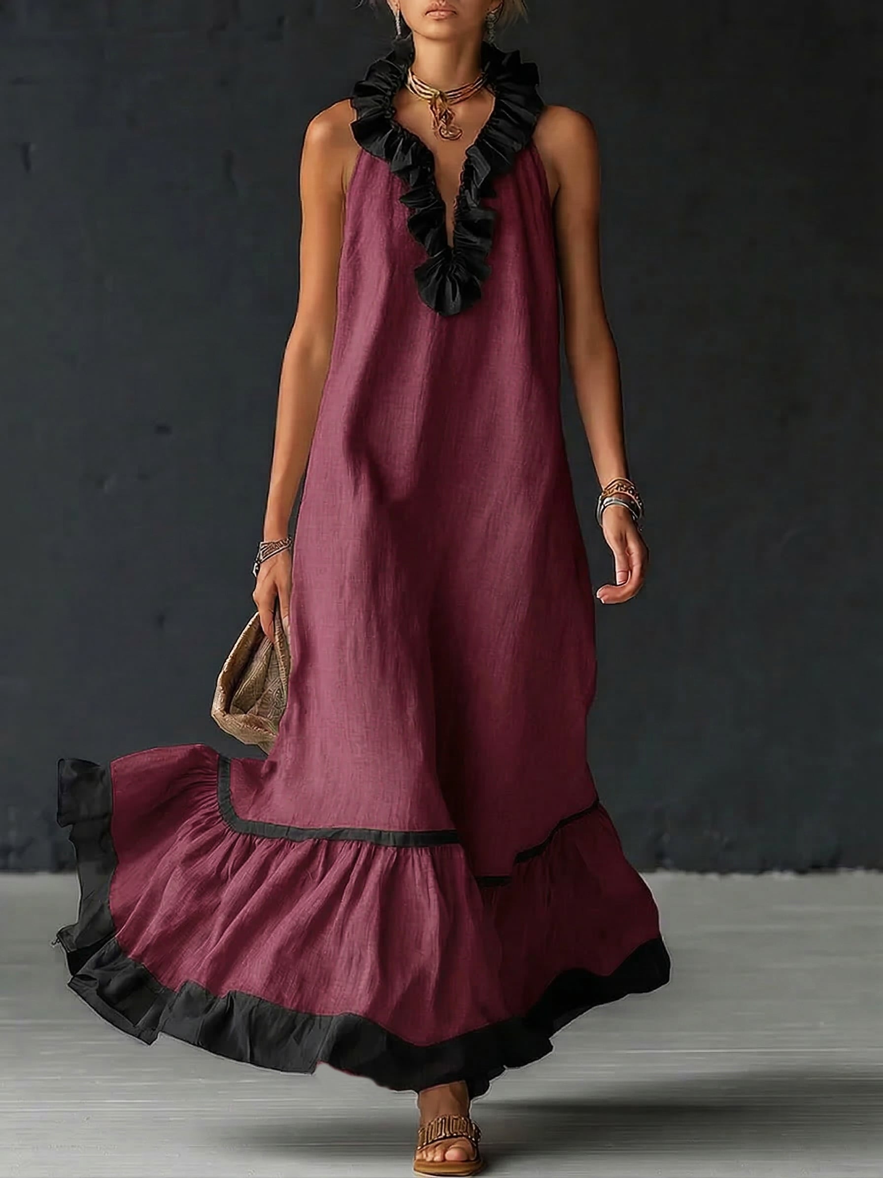 Nathalie | long dress with ruffles