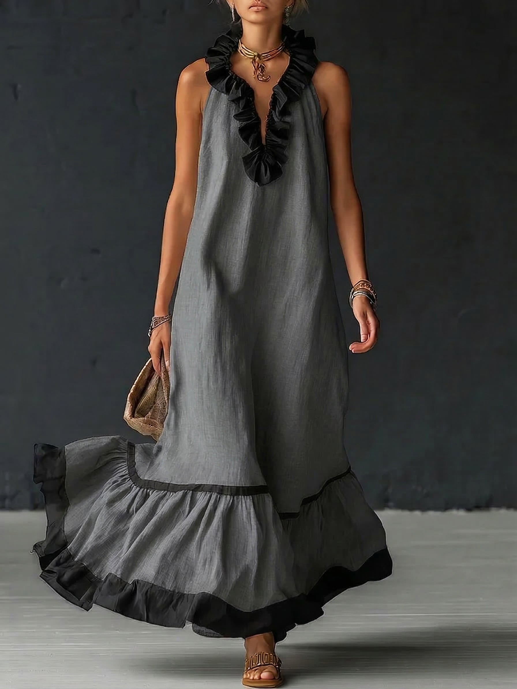 Nathalie | long dress with ruffles