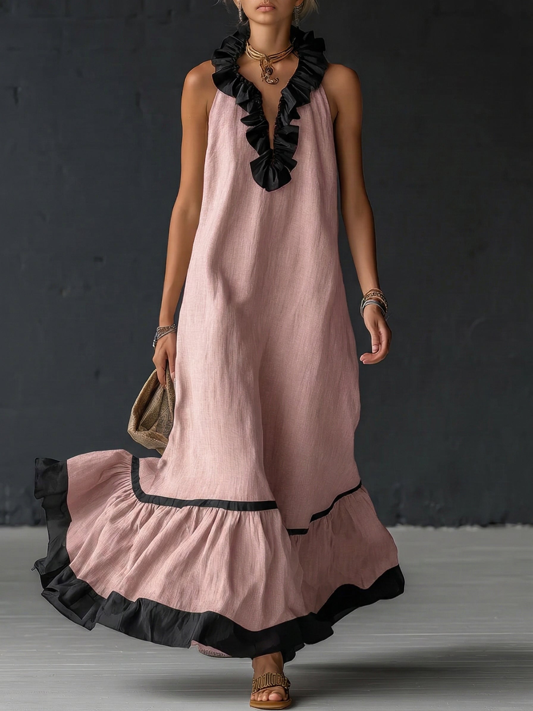 Nathalie | long dress with ruffles