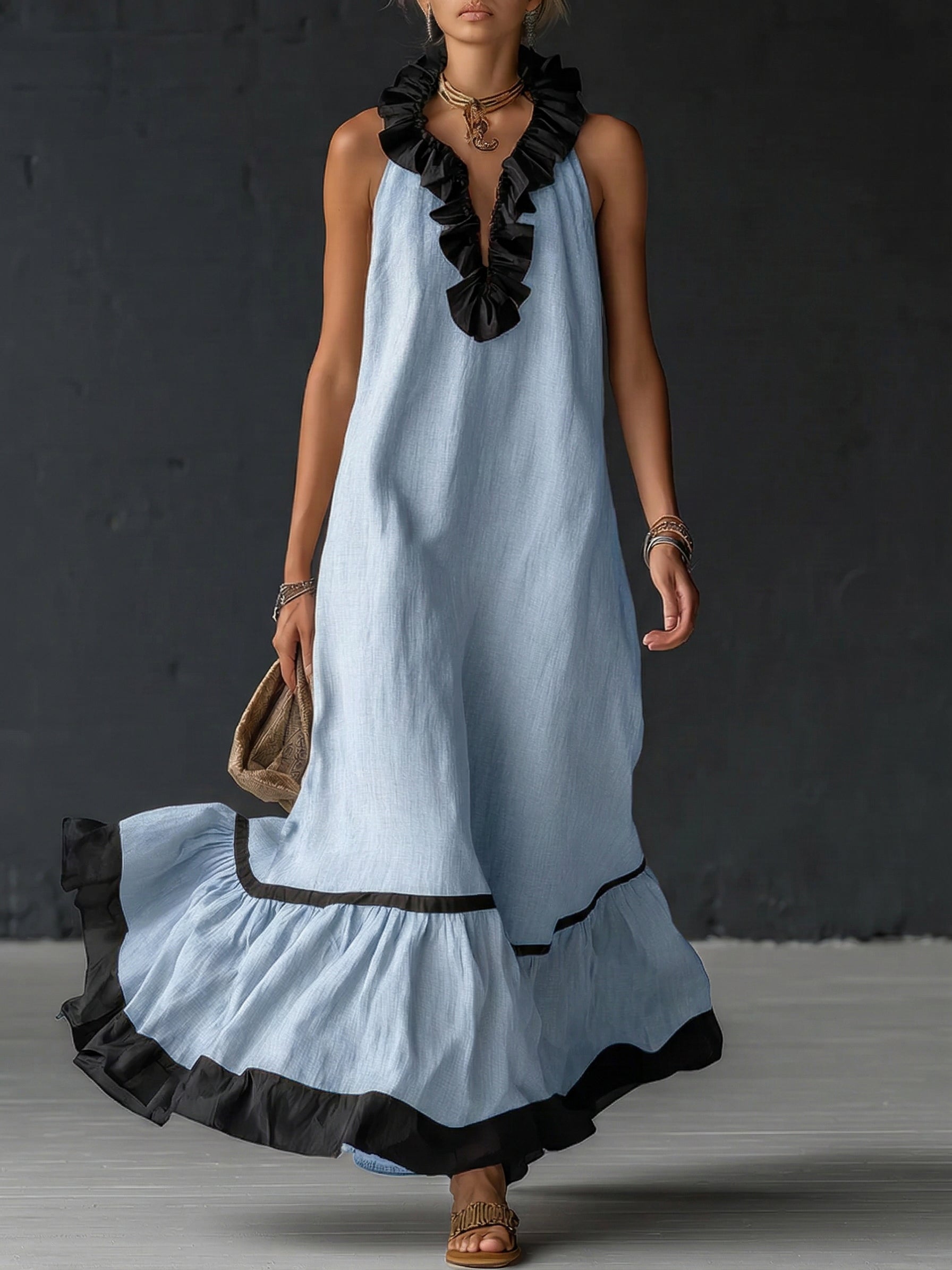 Nathalie | long dress with ruffles