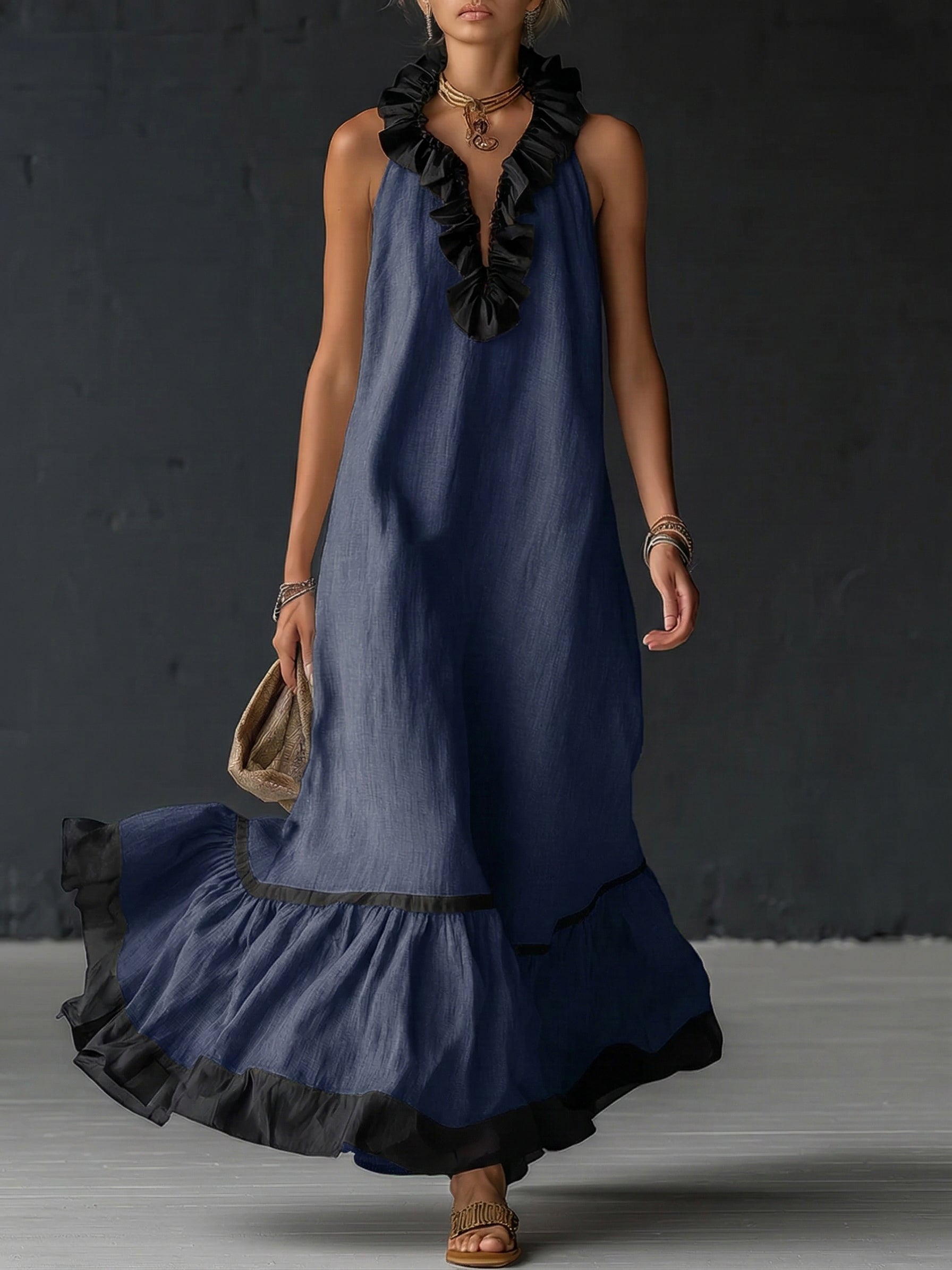 Nathalie | long dress with ruffles
